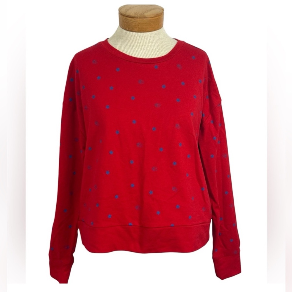 NWT Earl Jeans Star Print Crewneck Sweatshirt, Red & Blue Patriotic Size Med